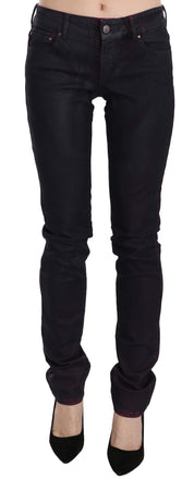 Schwarze Skinny-Jeanshose aus Baumwolle mit niedriger Taille