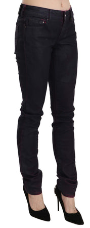 Schwarze Skinny-Jeanshose aus Baumwolle mit niedriger Taille