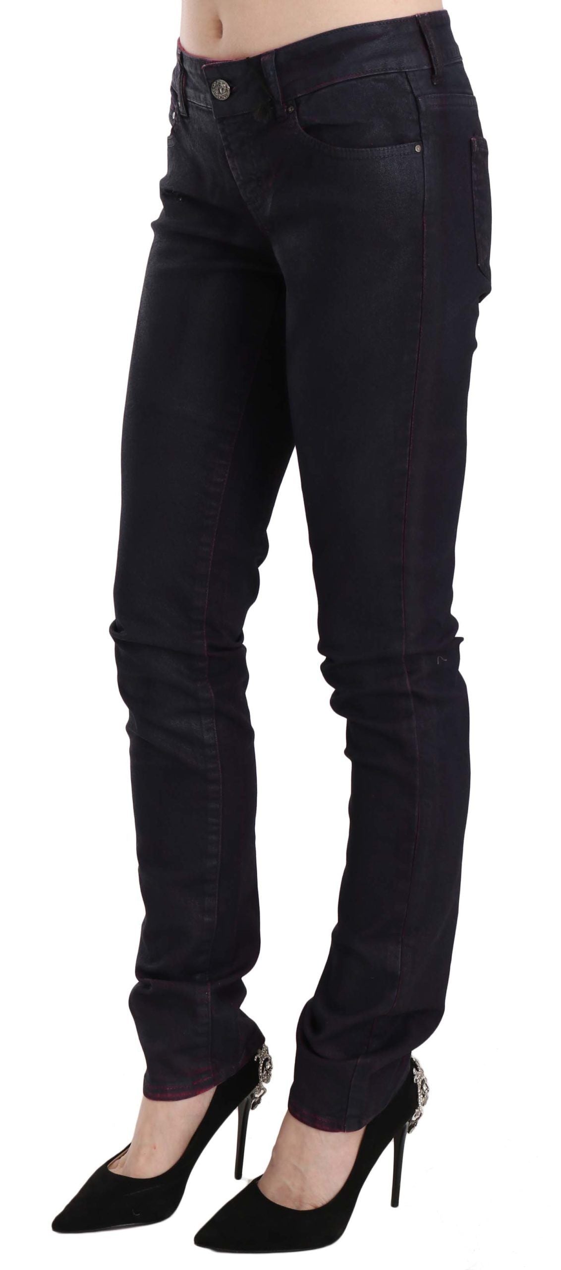 Schwarze Skinny-Jeanshose aus Baumwolle mit niedriger Taille