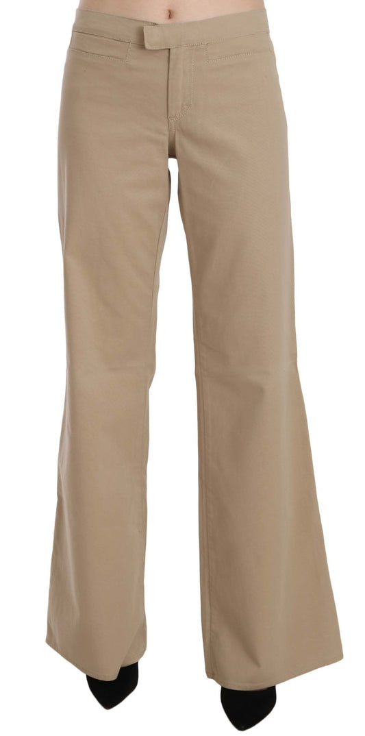 Pantalon évasé taille moyenne en coton beige