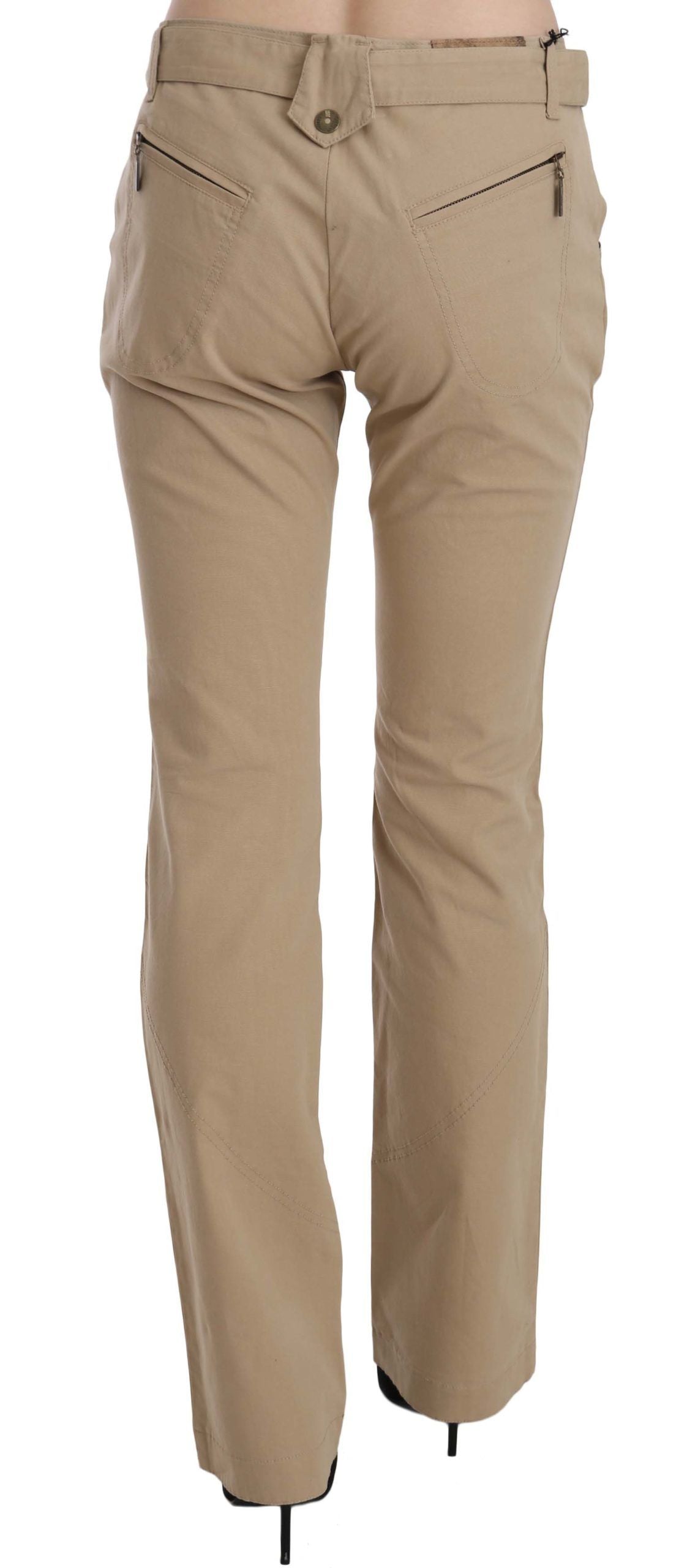 Beige Baumwoll-Hose mit mittlerer Taille und geradem Schnitt