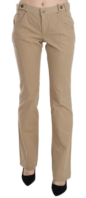 Beige Baumwoll-Hose mit mittlerer Taille und geradem Schnitt