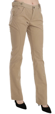 Beige Baumwoll-Hose mit mittlerer Taille und geradem Schnitt