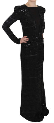 Black Silk Sheath Maxi Dress with Sequins