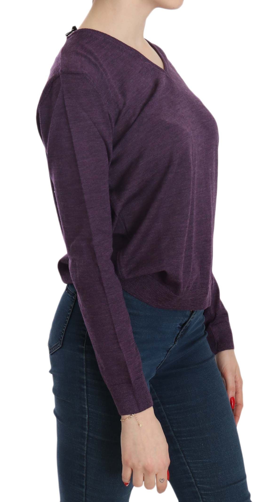 Elegant Purple V-Neck Wool Blouse