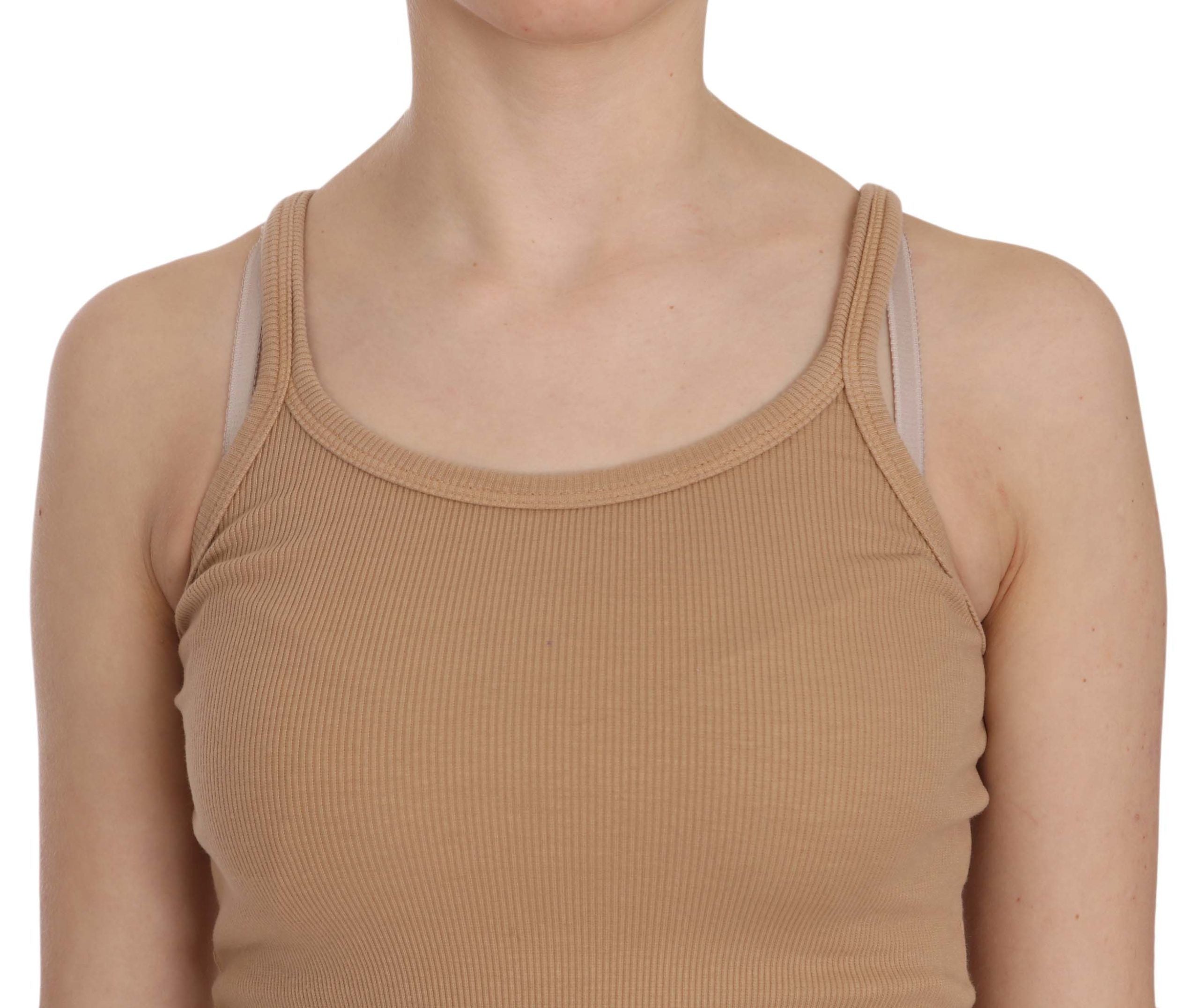 Beige Cotton Spaghetti Strap Tank