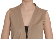 Gilet cardigan sans manches marron 100 % coton