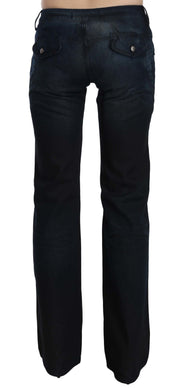 Pantalon droit en denim bleu délavé taille moyenne