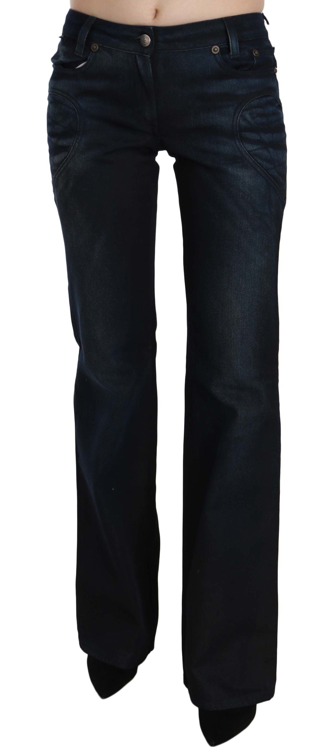 Pantalon droit en denim bleu délavé taille moyenne