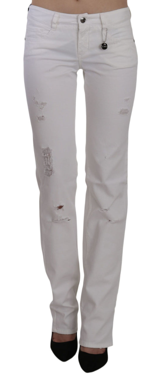 Pantalon en jean droit coupe slim en coton blanc