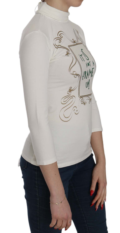 Chic White Printed Turtle Neck Blouse