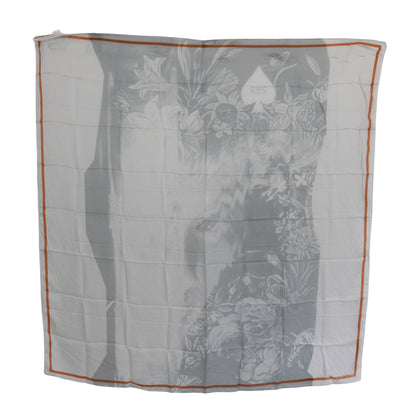 Foulard Foulard Floral en Soie Gris Orange