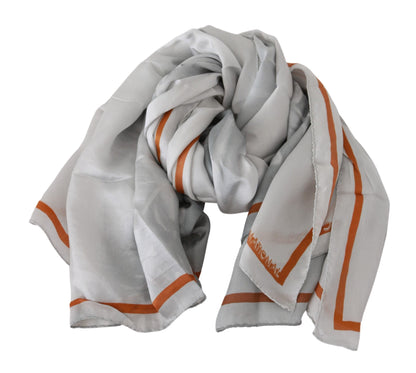 Foulard Foulard Floral en Soie Gris Orange