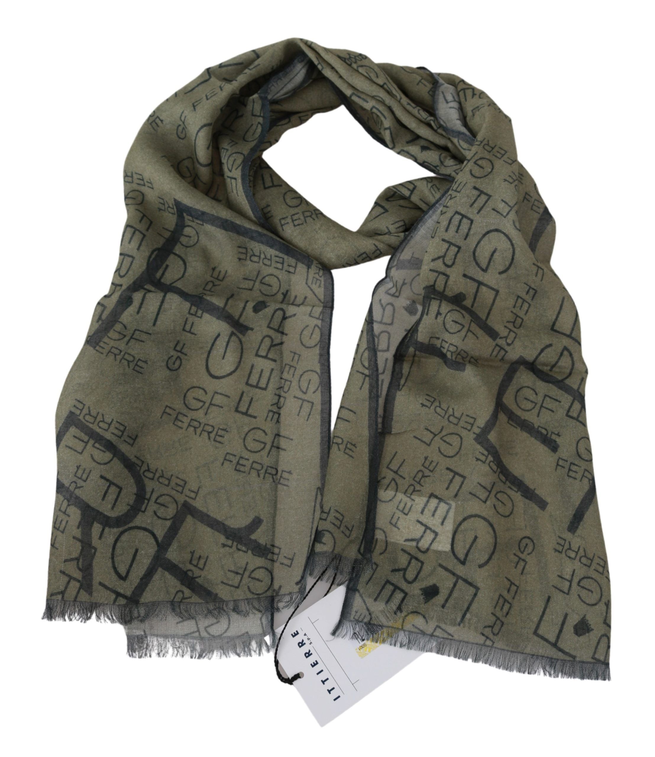 Foulard de marque à motifs en laine et viscose verte