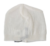 Elegant White Wool Blend Beanie Hat