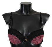 Schwarz-rosa Spitzen-Push-up-BH-Unterwäsche