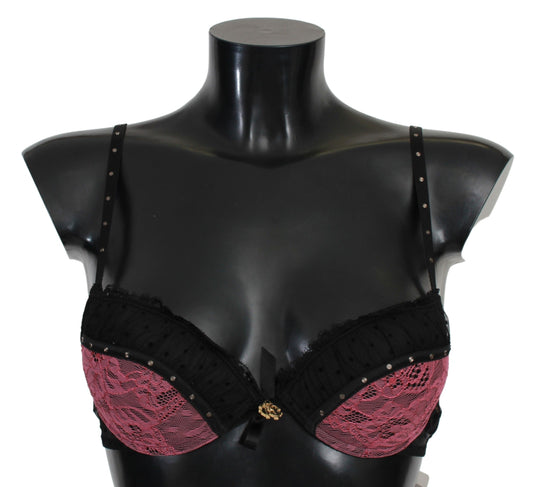 Schwarz-rosa Spitzen-Push-up-BH-Unterwäsche