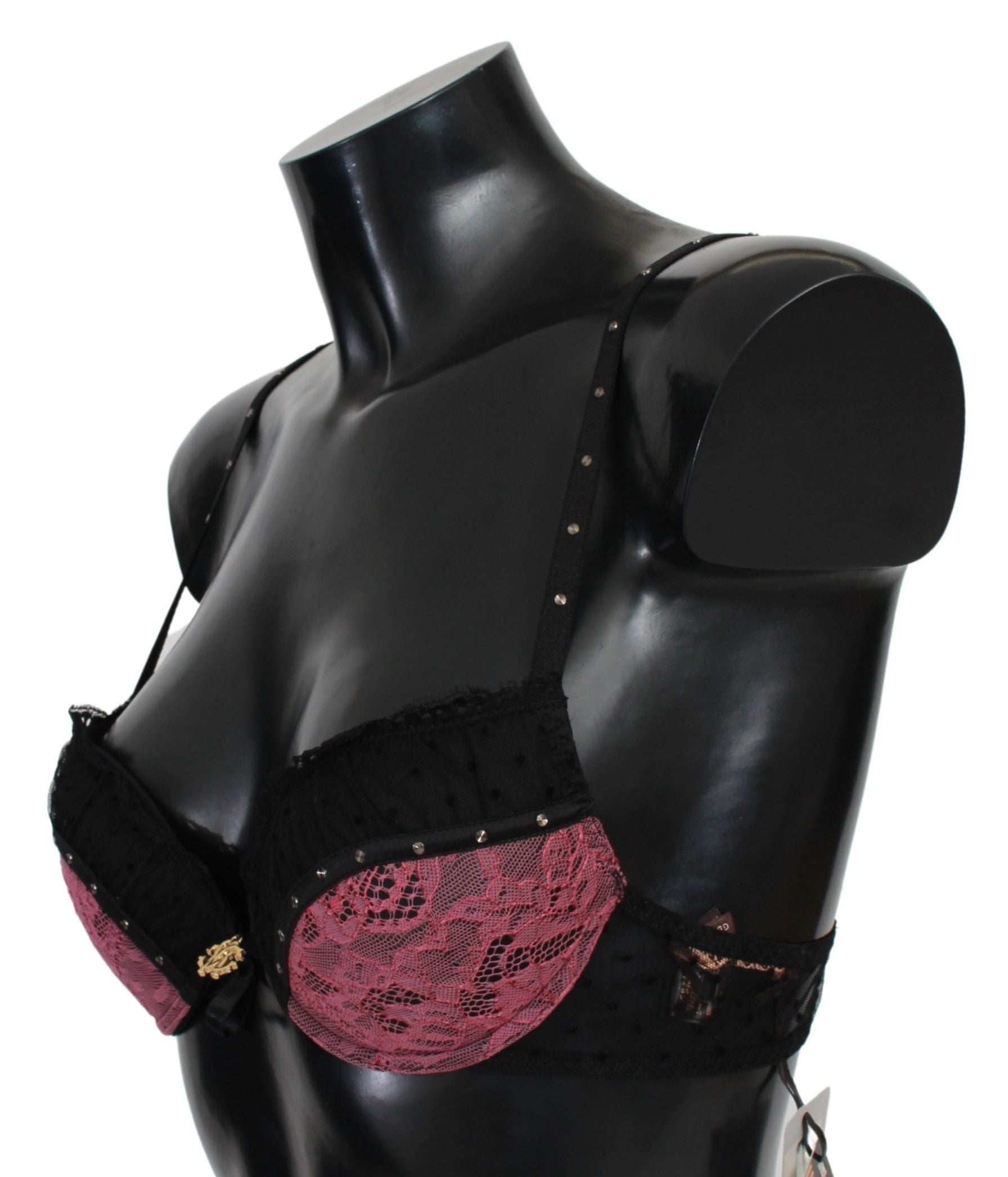 Schwarz-rosa Spitzen-Push-up-BH-Unterwäsche