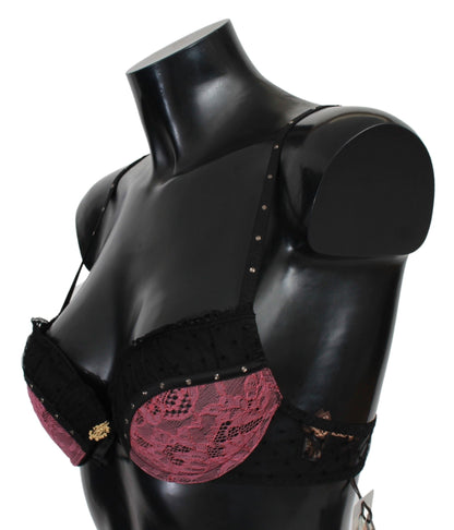 Schwarz-rosa Spitzen-Push-up-BH-Unterwäsche