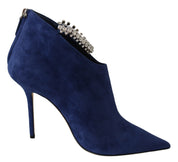 Pop Blue Crystal-Strap Heeled Boots