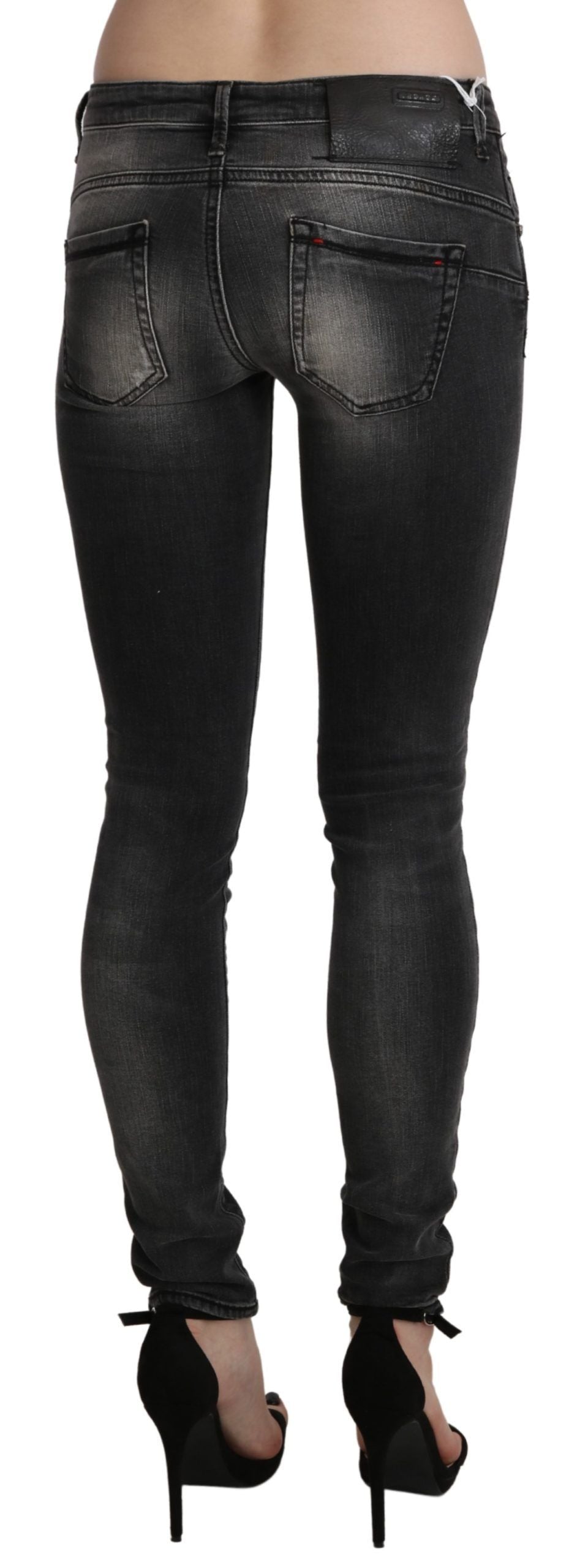 Schwarzgraue, verwaschene Skinny-Jeans aus Baumwolle