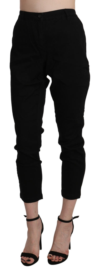 Pantalon capri court skinny taille haute en coton noir