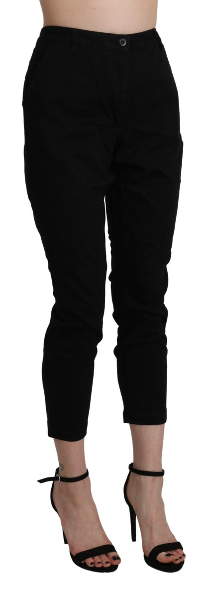 Pantalon capri court skinny taille haute en coton noir