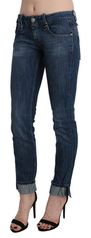 Pantalon en denim skinny taille basse bleu délavé