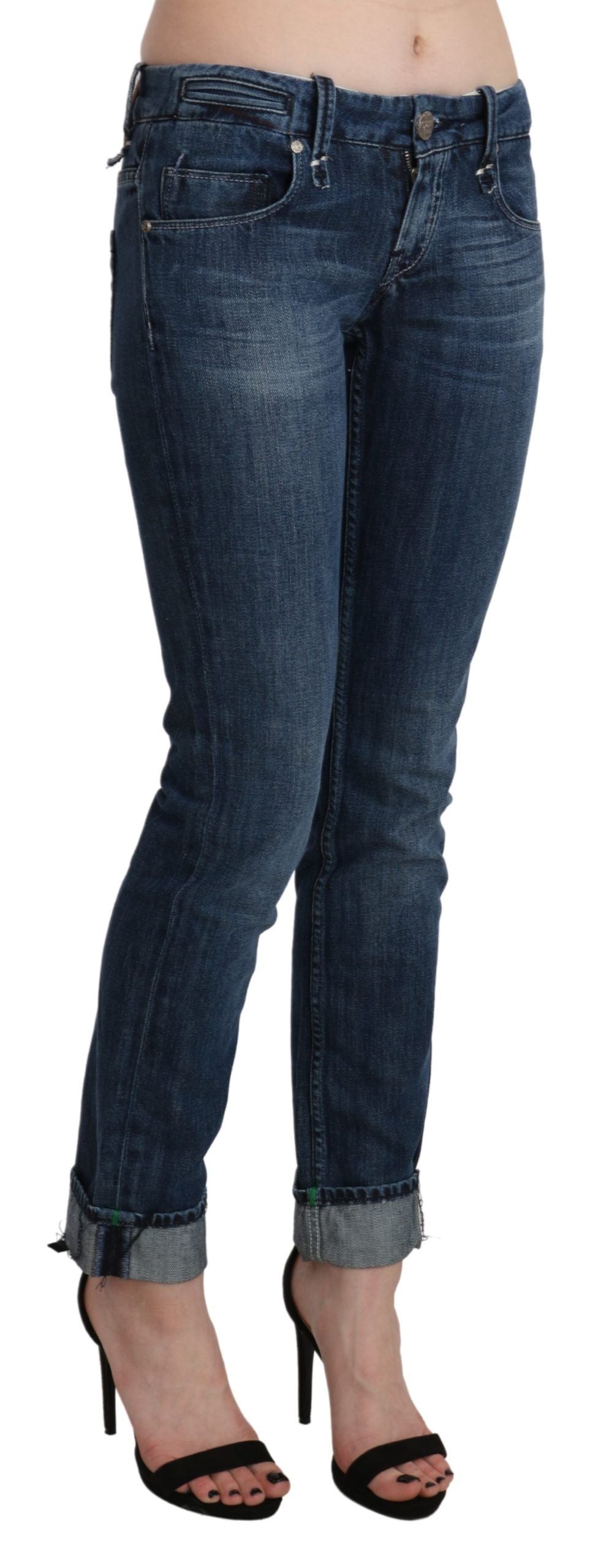 Pantalon en denim skinny taille basse bleu délavé