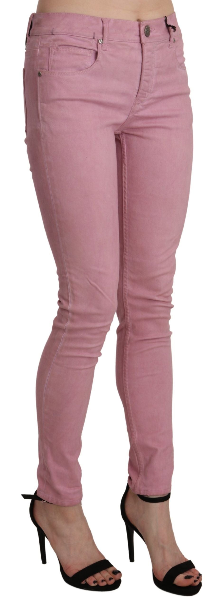 Chic Pink Mid Waist Skinny Jeans