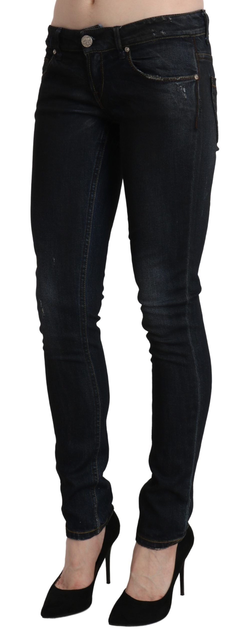 Pantalon slim en denim skinny taille basse bleu délavé