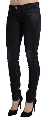 Pantalon slim en denim skinny taille basse bleu délavé