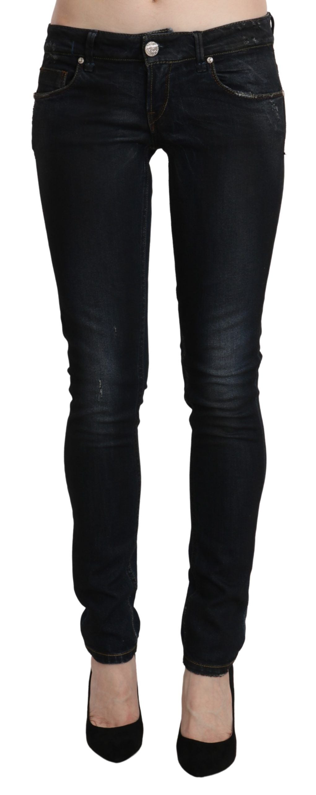 Pantalon slim en denim skinny taille basse bleu délavé