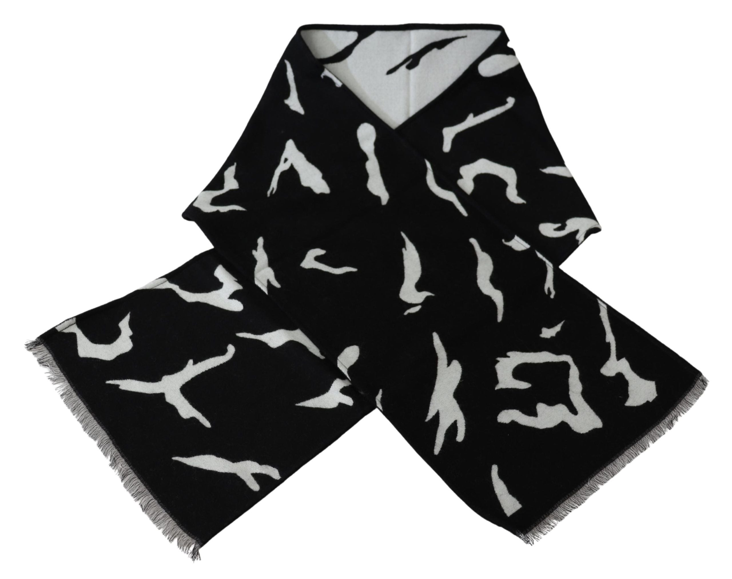 Elegant Unisex Wool-Silk Scarf in Black & White