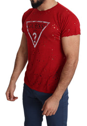 T-shirt perforé en coton rouge avec logo imprimé pour hommes