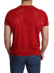 T-shirt perforé en coton rouge avec logo imprimé pour hommes