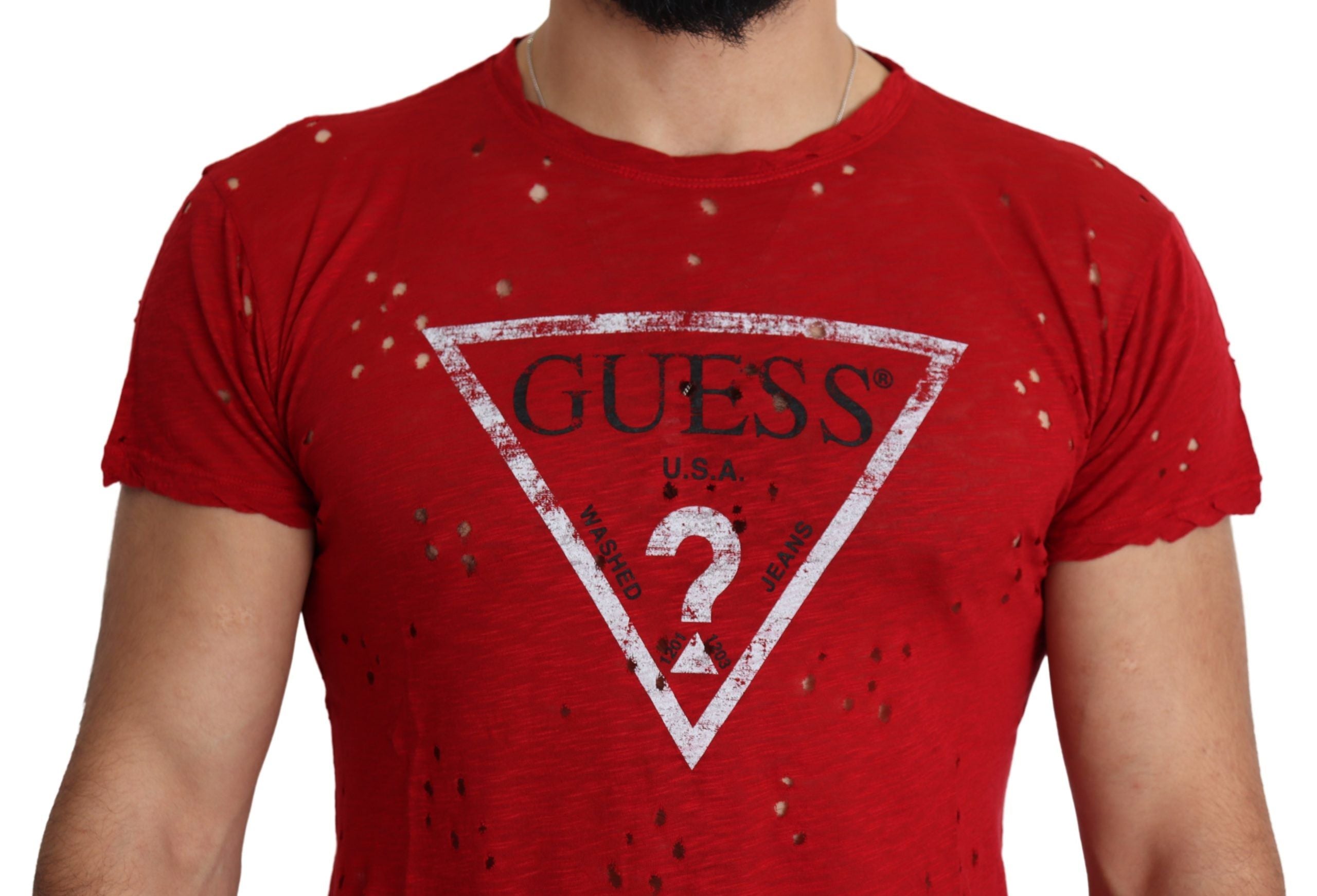 T-shirt perforé en coton rouge avec logo imprimé pour hommes