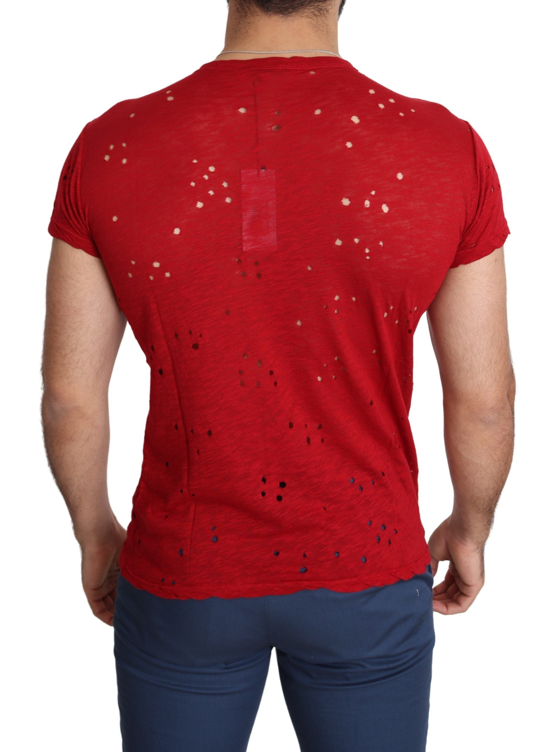 T-shirt perforé en coton rouge avec logo imprimé pour hommes