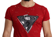 T-shirt perforé en coton rouge avec logo imprimé pour hommes