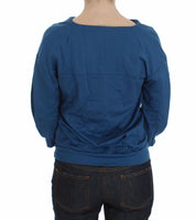 Pull en coton bleu pour femme à col en V profond