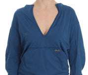 Pull en coton bleu pour femme à col en V profond