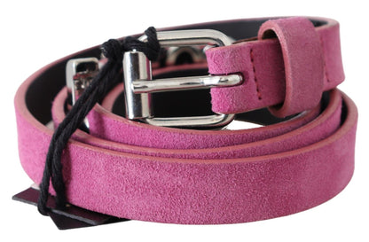 Ceinture à boucle en métal chromé argenté rose