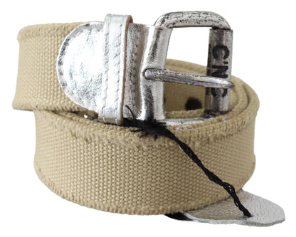 Ceinture à boucle avec logo rustique en coton beige