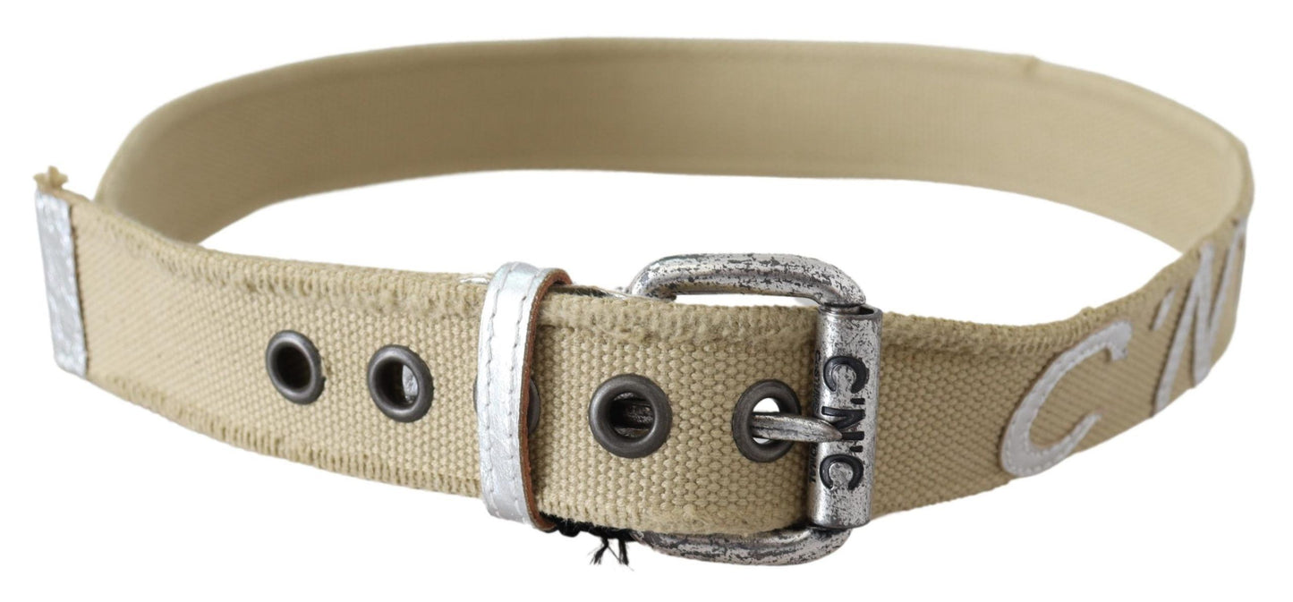 Ceinture à boucle avec logo rustique en coton beige