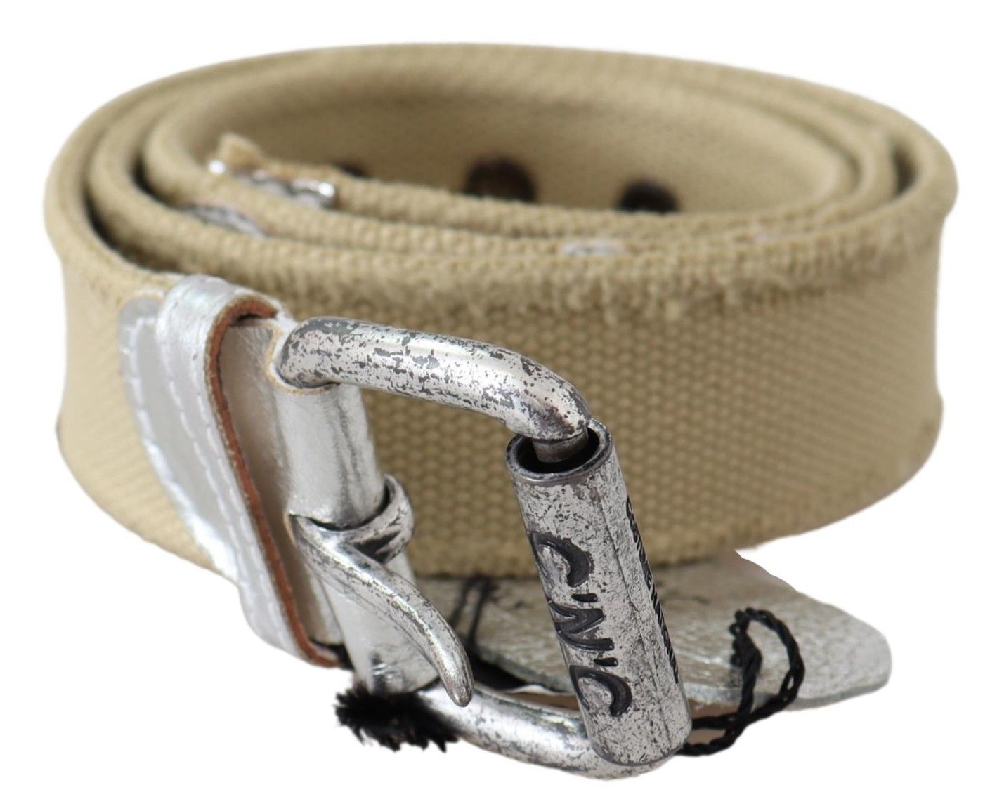 Ceinture à boucle avec logo rustique en coton beige