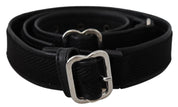 Chic Black Leather Waist Belt with Chrome Buckle