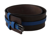 Elegant Brown Leather Belt with Blue Lining