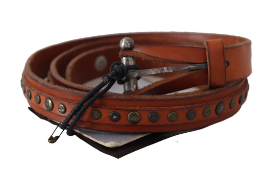 Ceinture rustique en cuir véritable marron à boucle argentée