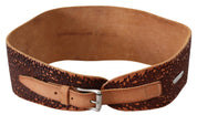 Ceinture large en cuir marron avec logo brodé