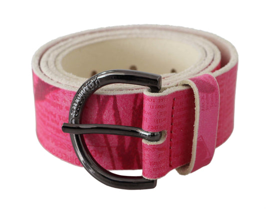 Ceinture à boucle ronde en cuir rose avec logo et lettre